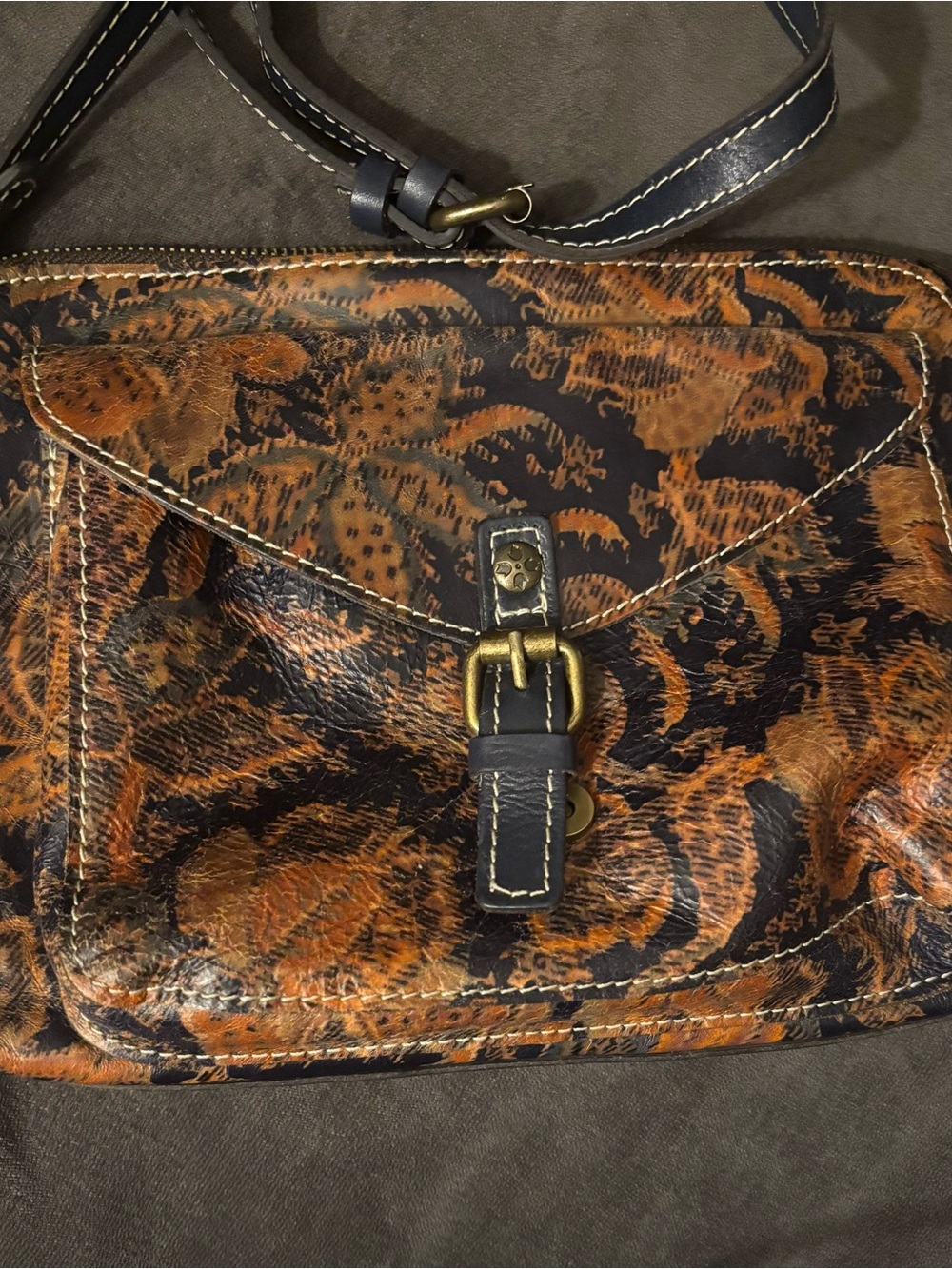 Patricia Nash Burnt Orange and Black Floral Print Crossbody